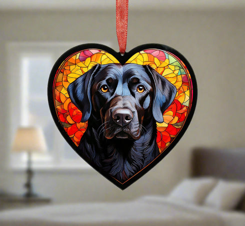 Labrador Black Stained Glass Effect Heart Suncatcher